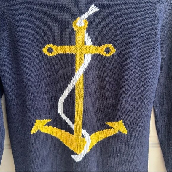 Nina Leonard Navy Sweater with Yellow Anchor Design - Picture 3 of 4